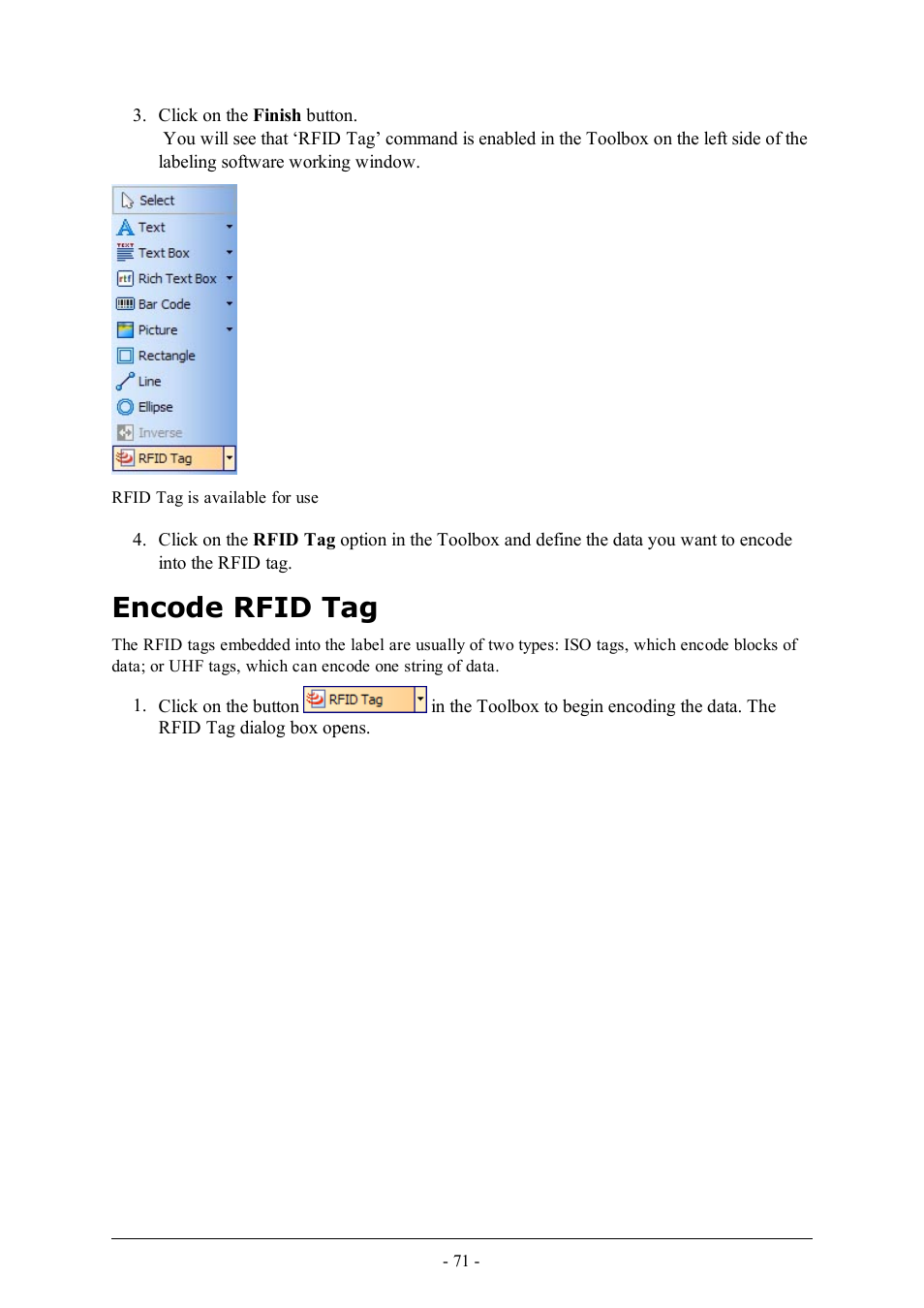 Encode rfid tag | QuickLabel Designer Pro User Manual | Page 71 / 194