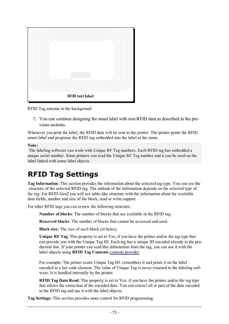 Rfid tag settings | QuickLabel Designer Pro User Manual | Page 73 / 194