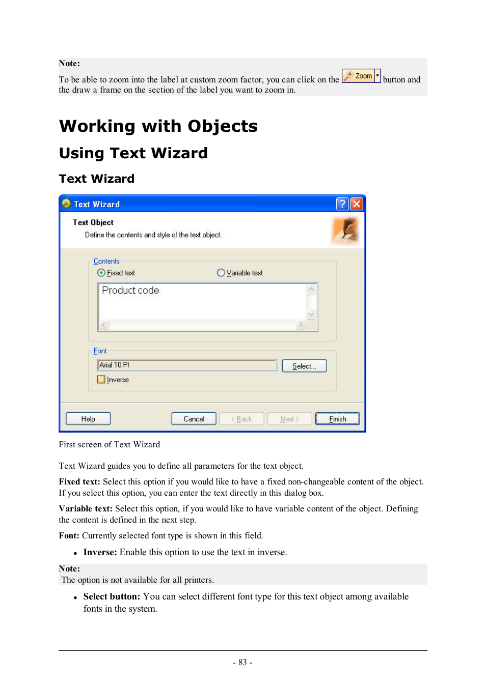 Working with objects, Using text wizard, Text wizard | QuickLabel Designer Pro User Manual | Page 83 / 194