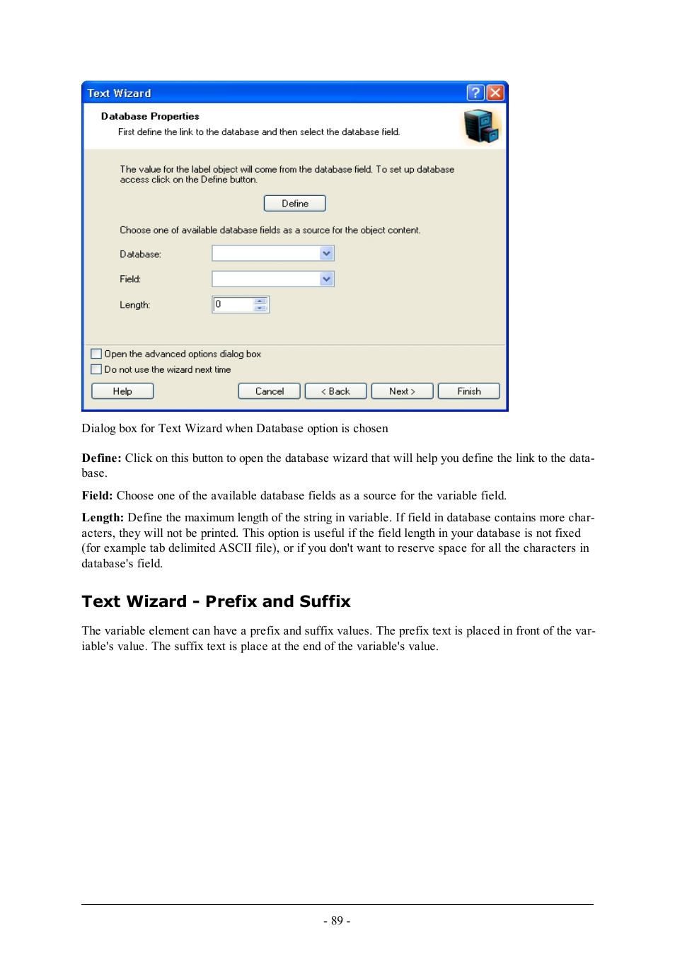 Text wizard - prefix and suffix | QuickLabel Designer Pro User Manual | Page 89 / 194