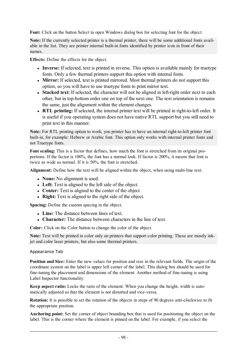 Appearance tab | QuickLabel Designer Pro User Manual | Page 98 / 194