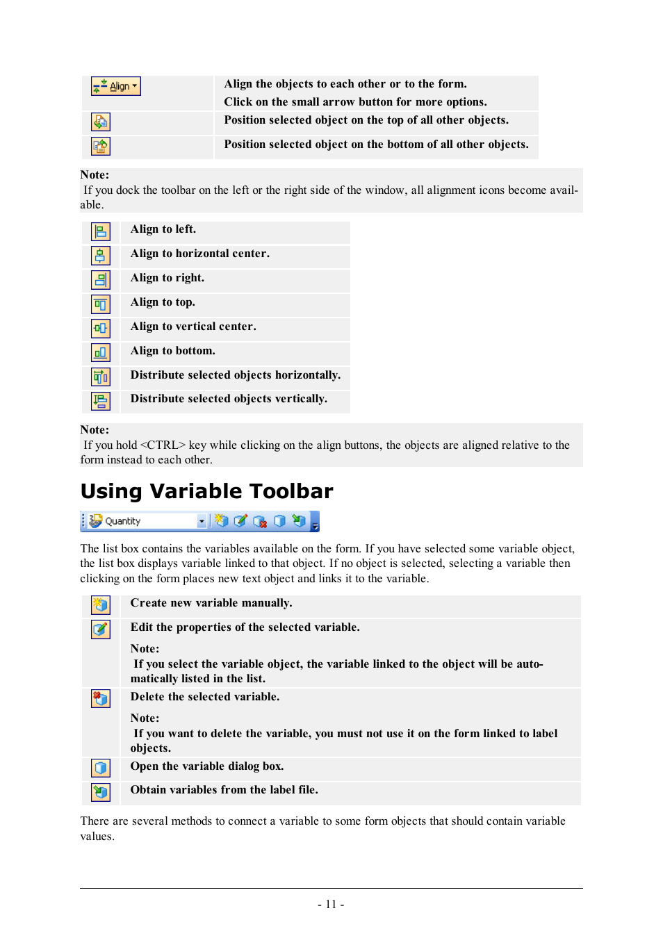 Using variable toolbar | QuickLabel PowerForms User Manual | Page 11 / 47