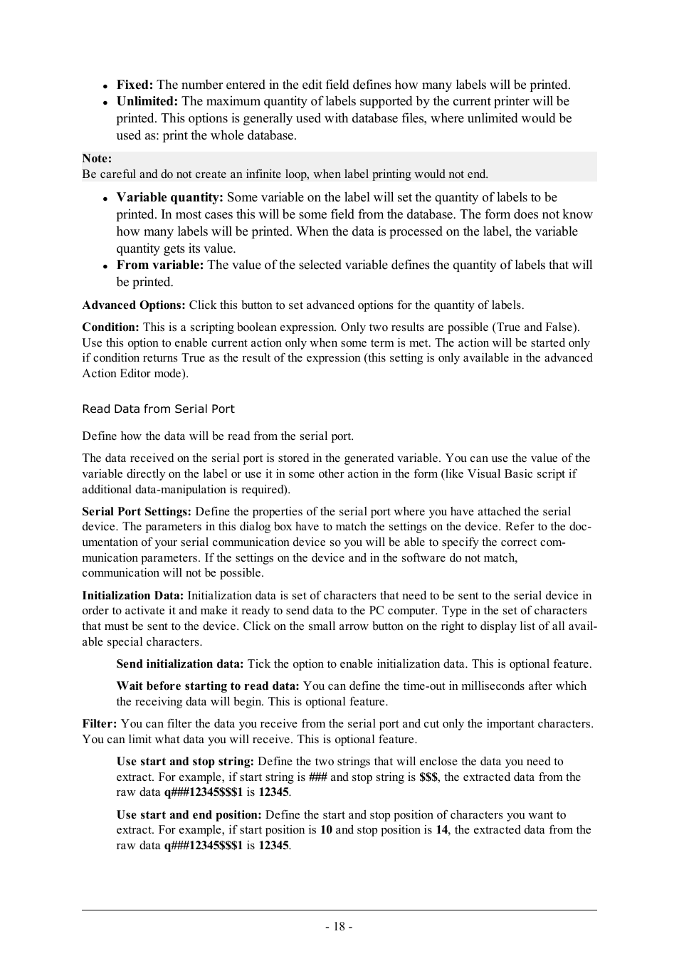 Read data from serial port | QuickLabel PowerForms User Manual | Page 18 / 47