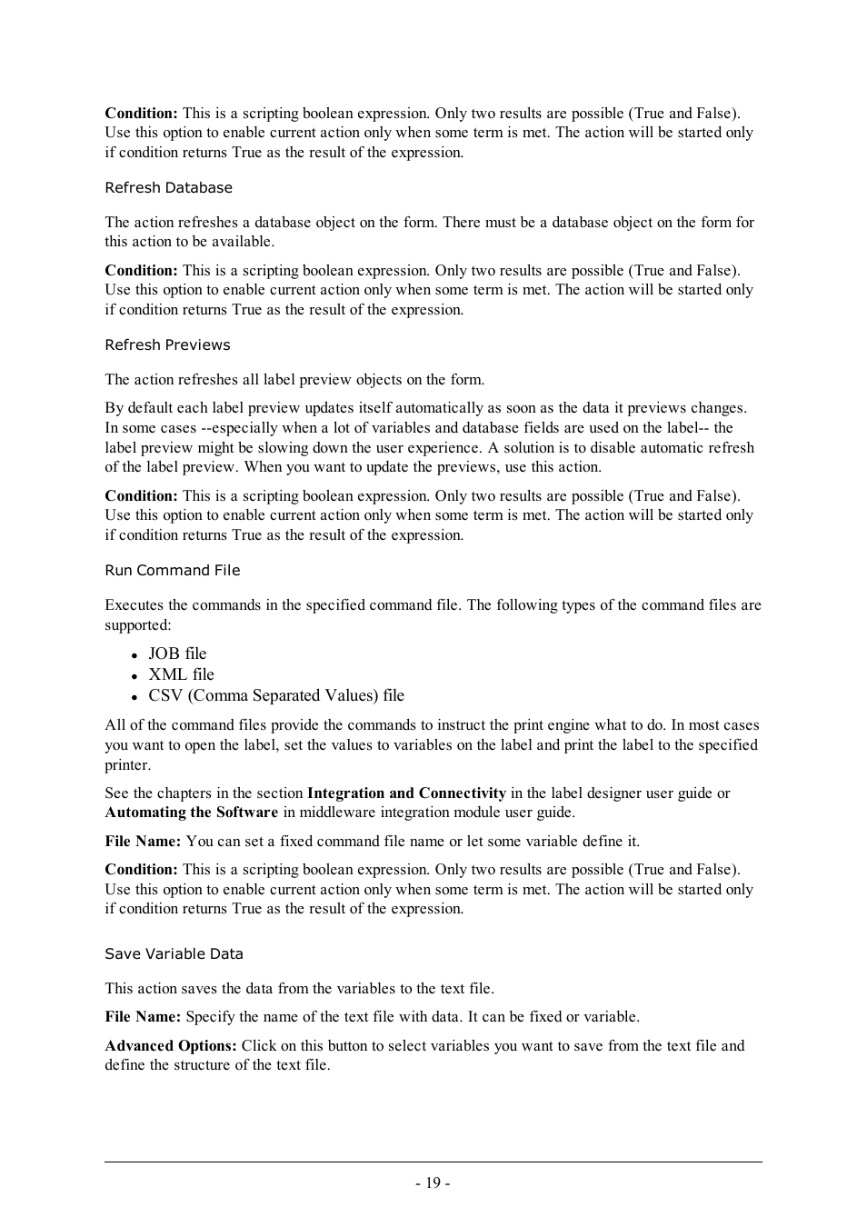 Refresh database, Refresh previews, Run command file | Save variable data | QuickLabel PowerForms User Manual | Page 19 / 47