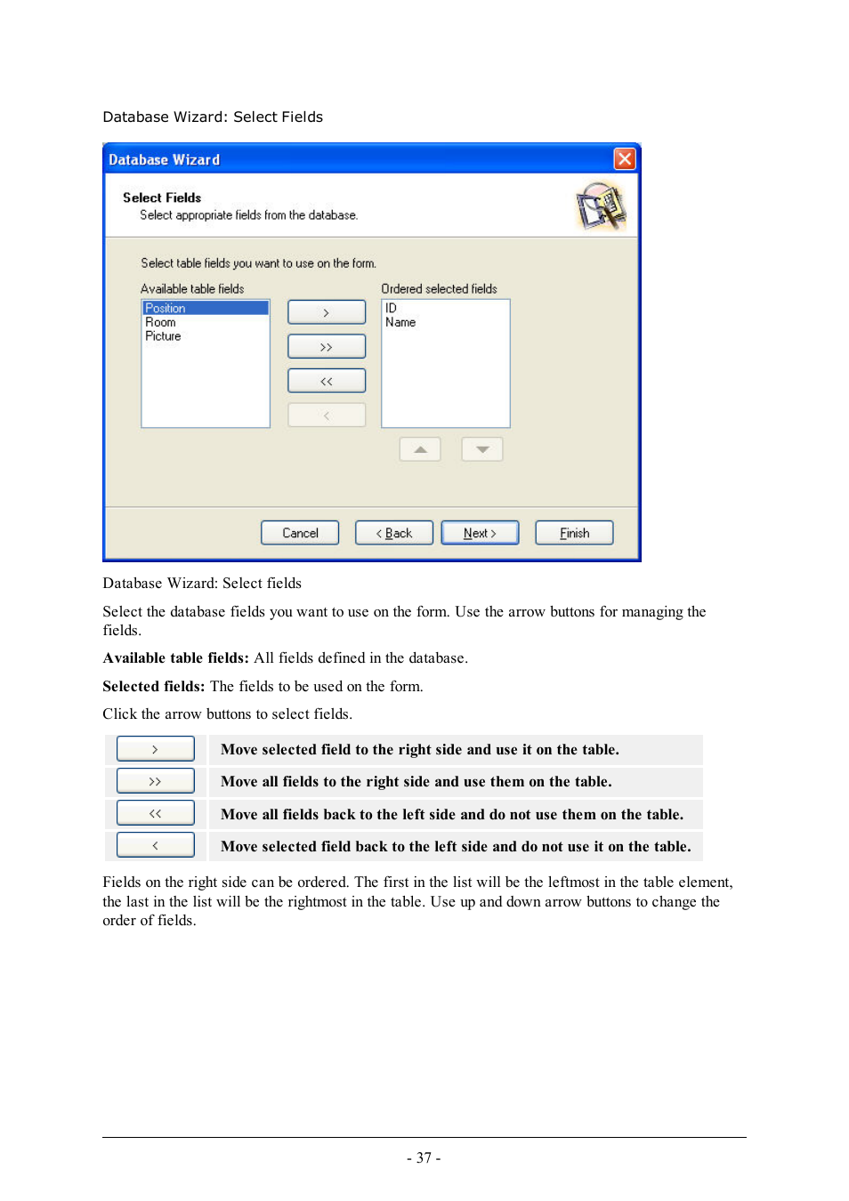 Database wizard: select fields | QuickLabel PowerForms User Manual | Page 37 / 47