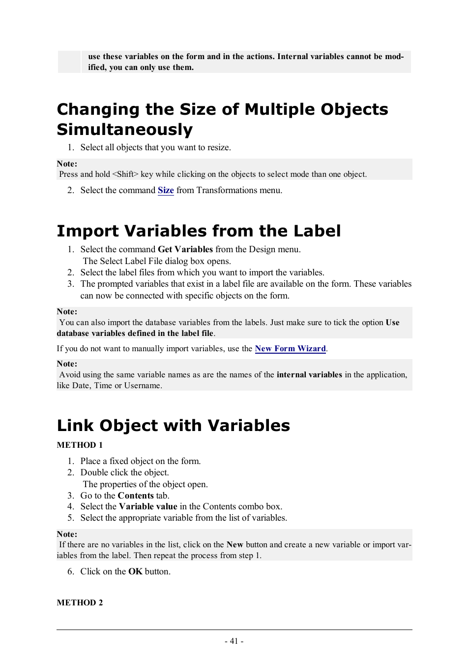 Import variables from the label, Link object with variables | QuickLabel PowerForms User Manual | Page 41 / 47