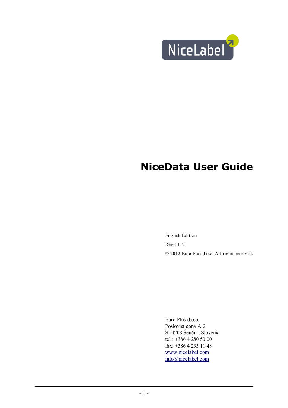 QuickLabel NiceData User Manual | 12 pages