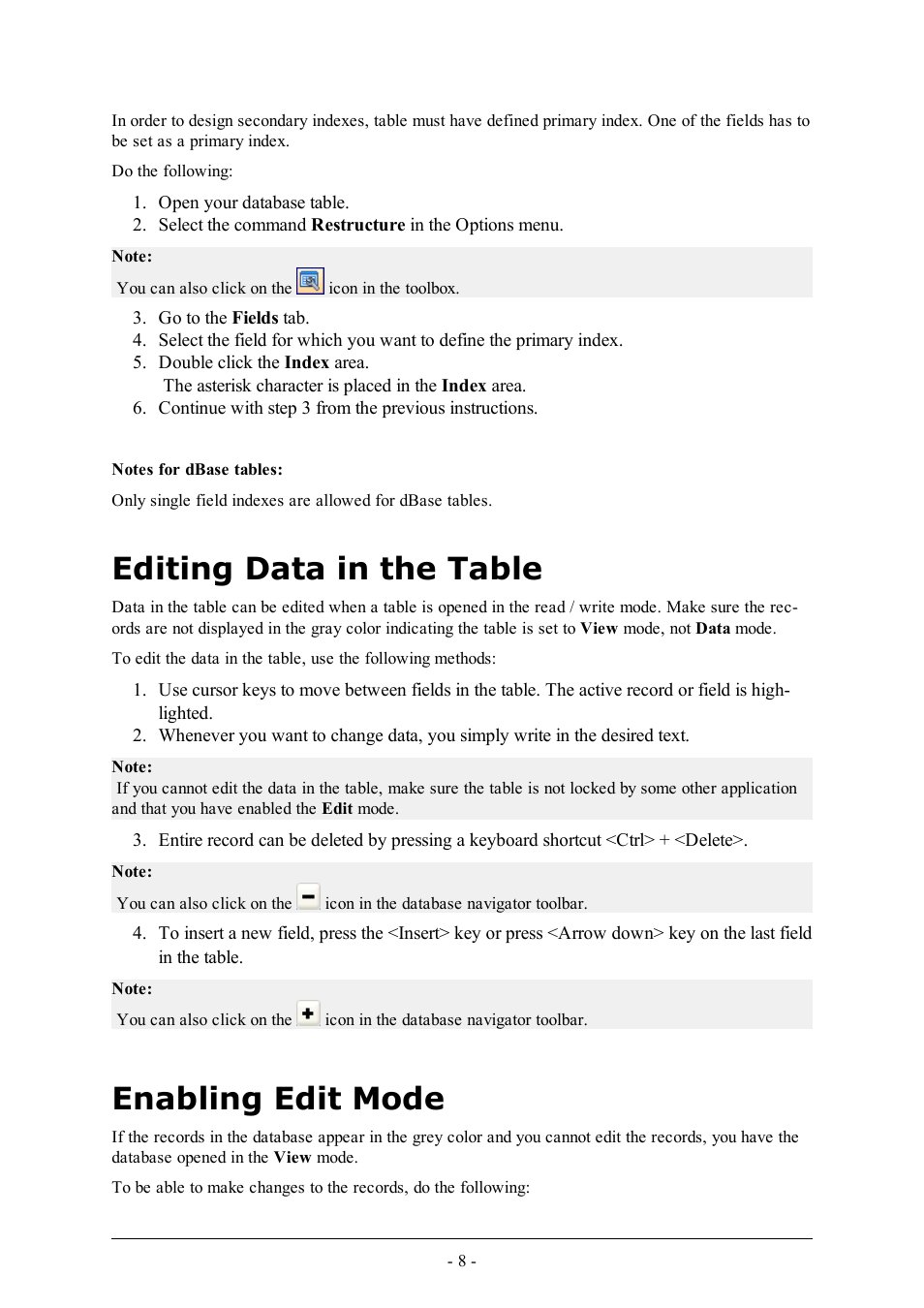Editing data in the table, Enabling edit mode | QuickLabel NiceData User Manual | Page 8 / 12