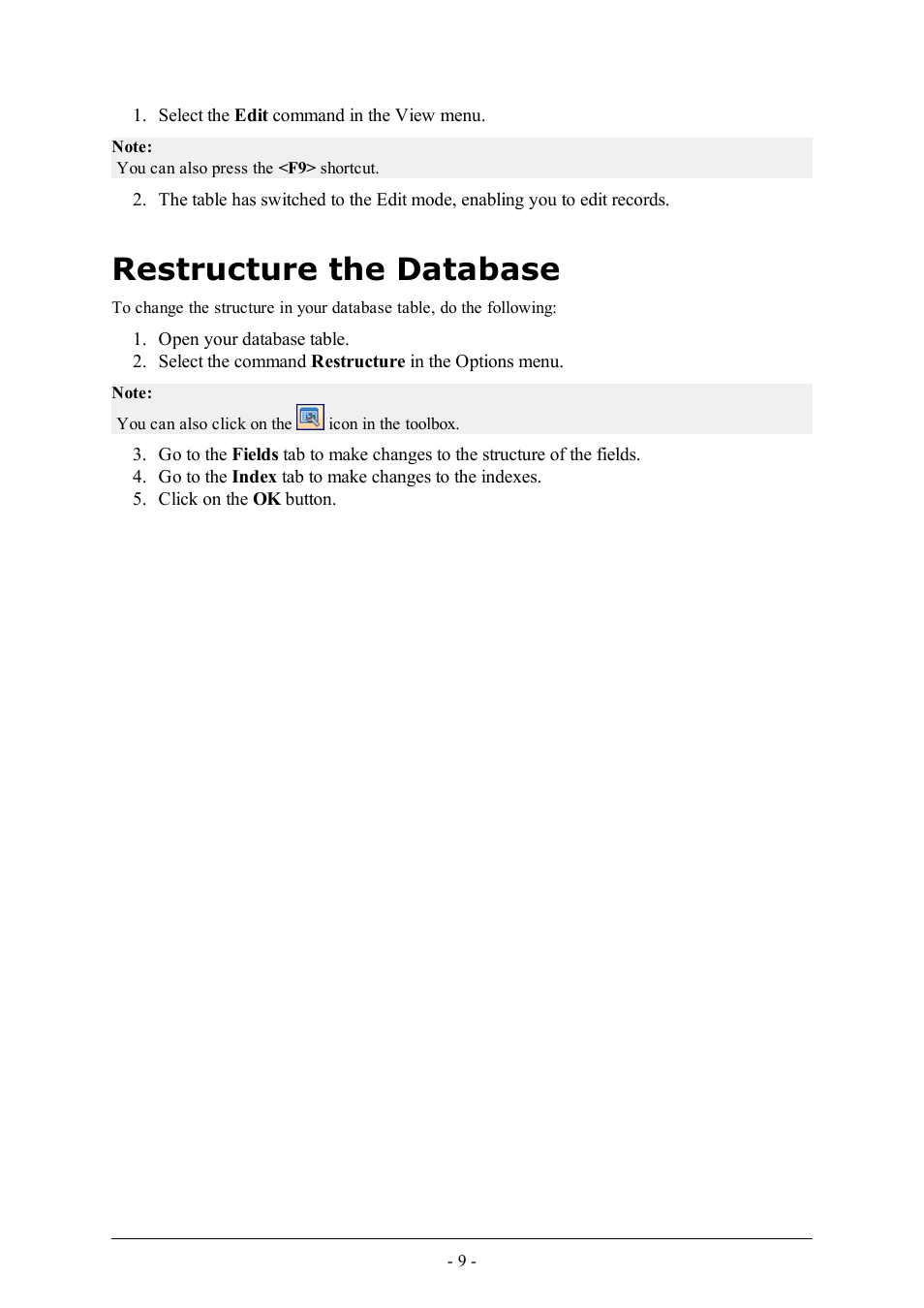 Restructure the database | QuickLabel NiceData User Manual | Page 9 / 12