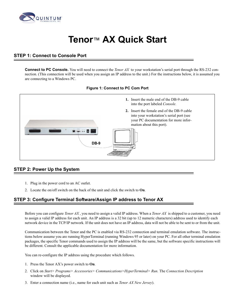 Quintum Technologies Tenor AX Quick Start User Manual | 4 pages
