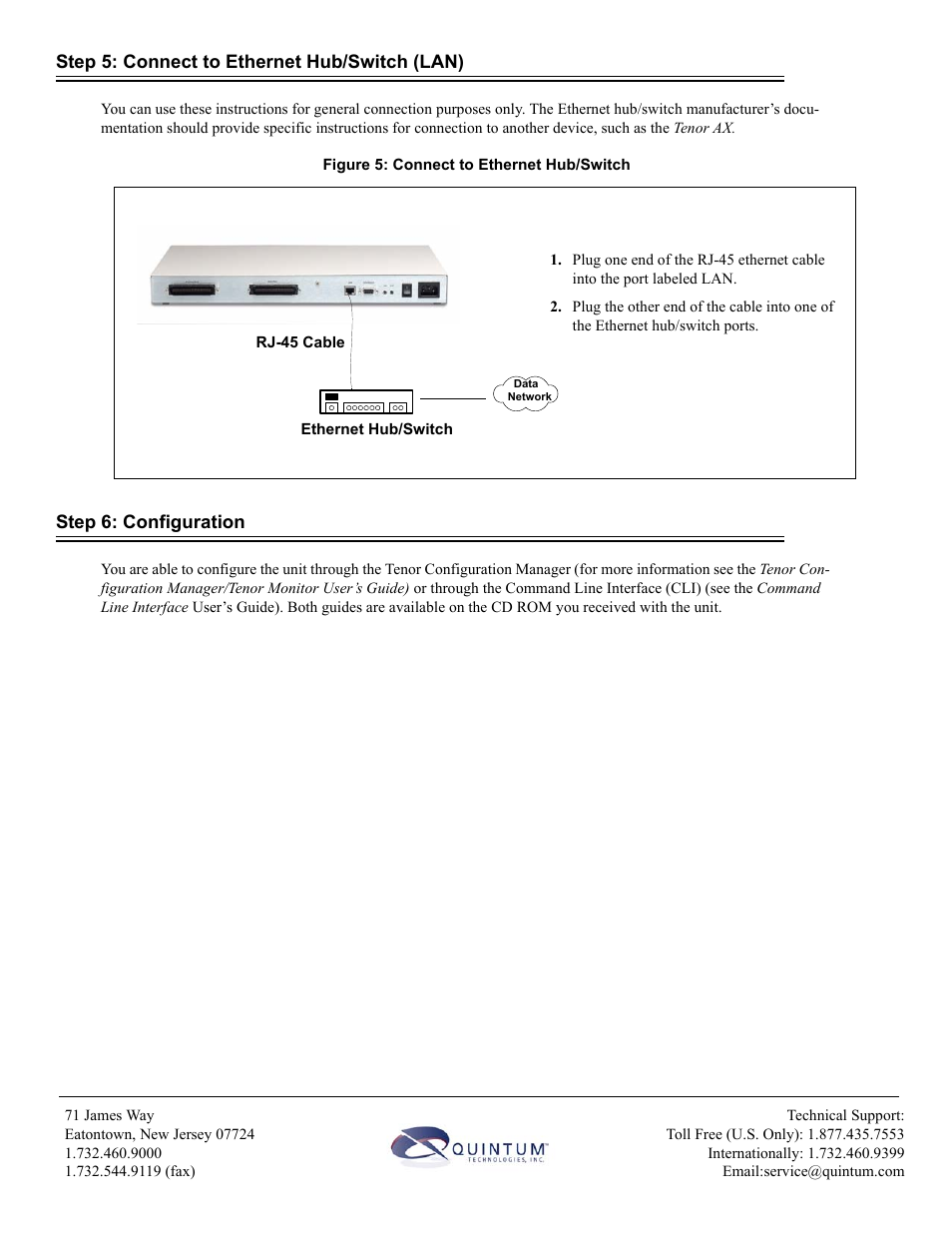 Step 5: connect to ethernet hub/switch (lan), Step 6: configuration | Quintum Technologies Tenor AX Quick Start User Manual | Page 4 / 4