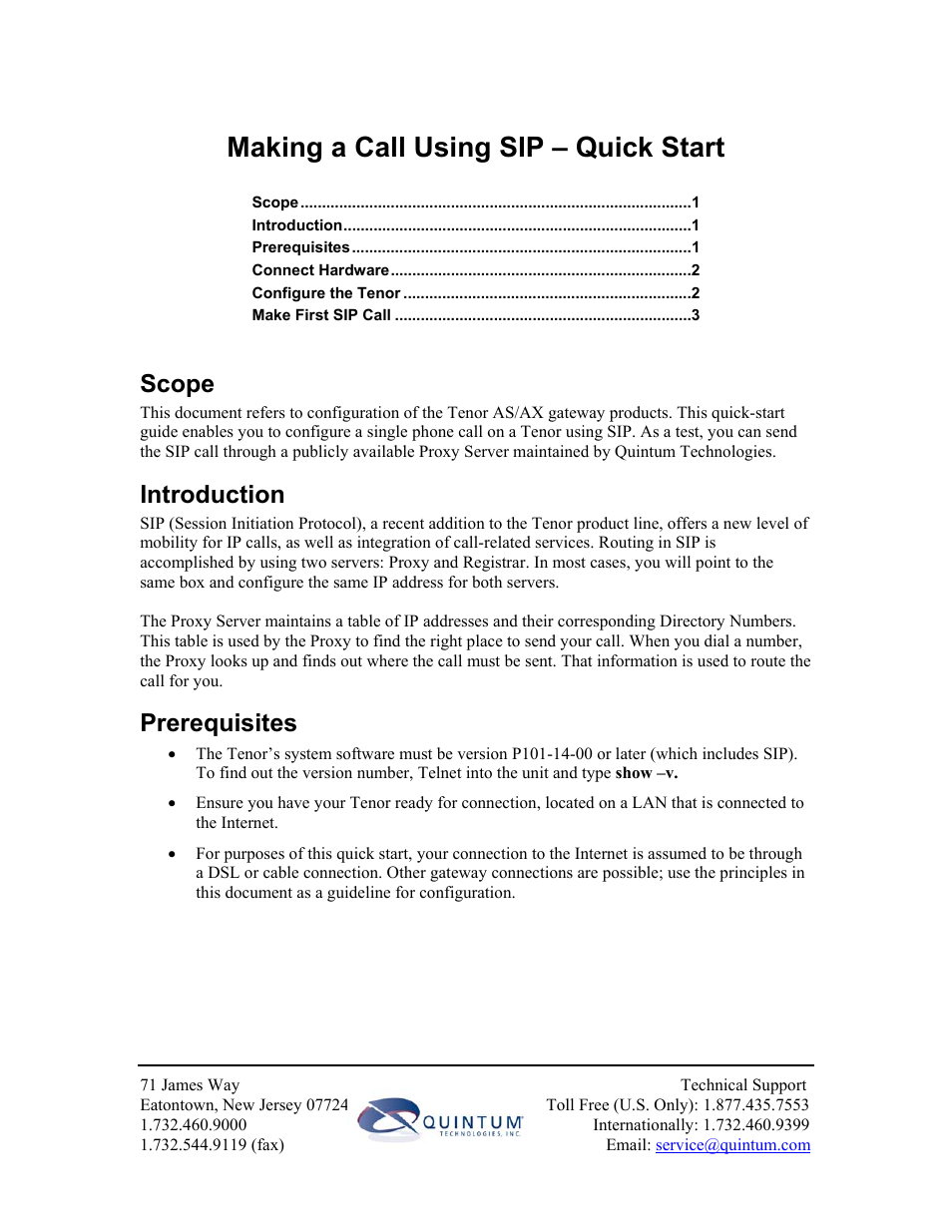 Quintum Technologies SIP User Manual | 3 pages