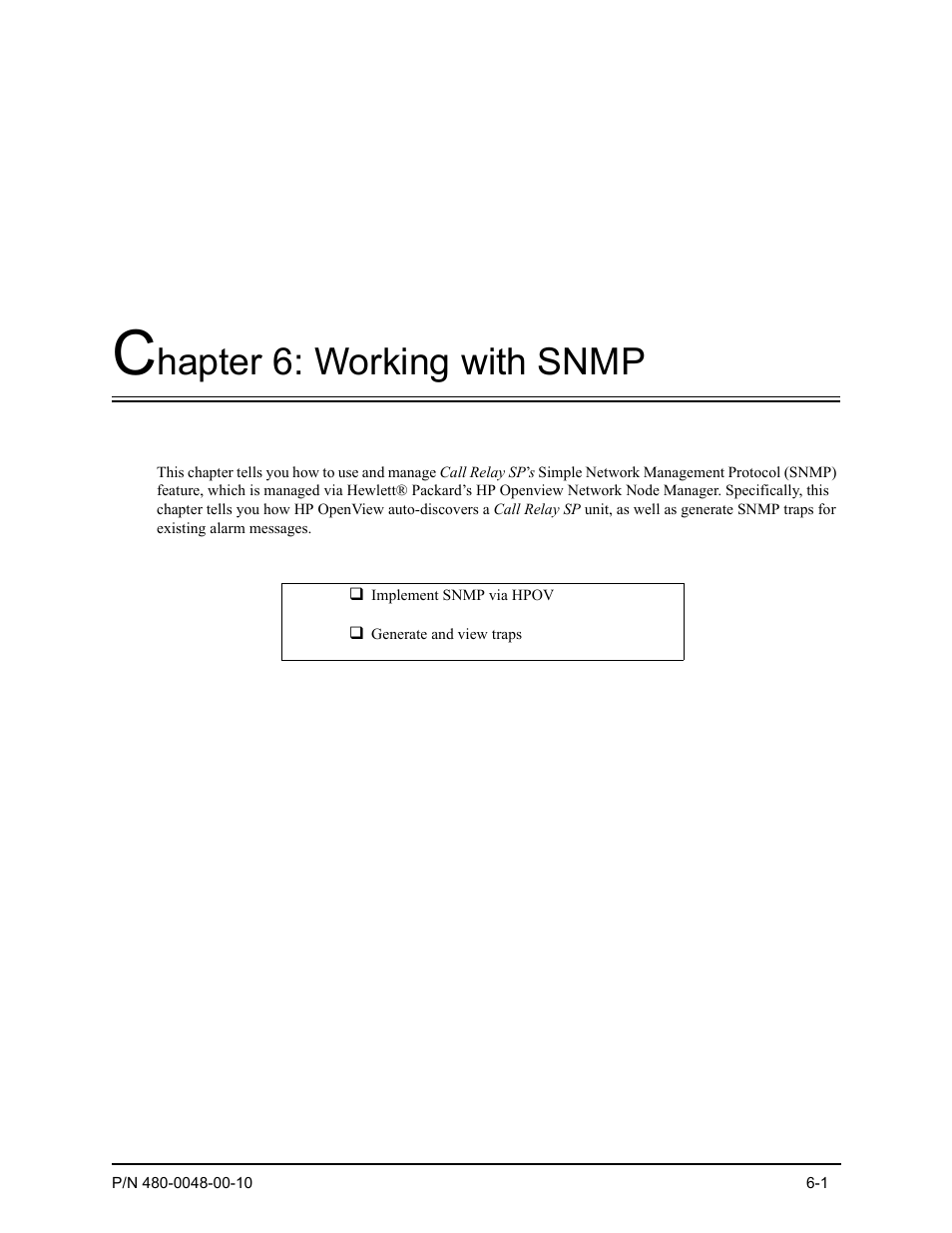 Chapter 6: working with snmp, Hapter 6: working with snmp | Quintum Technologies Tenor Call Relay SP User Manual | Page 58 / 98