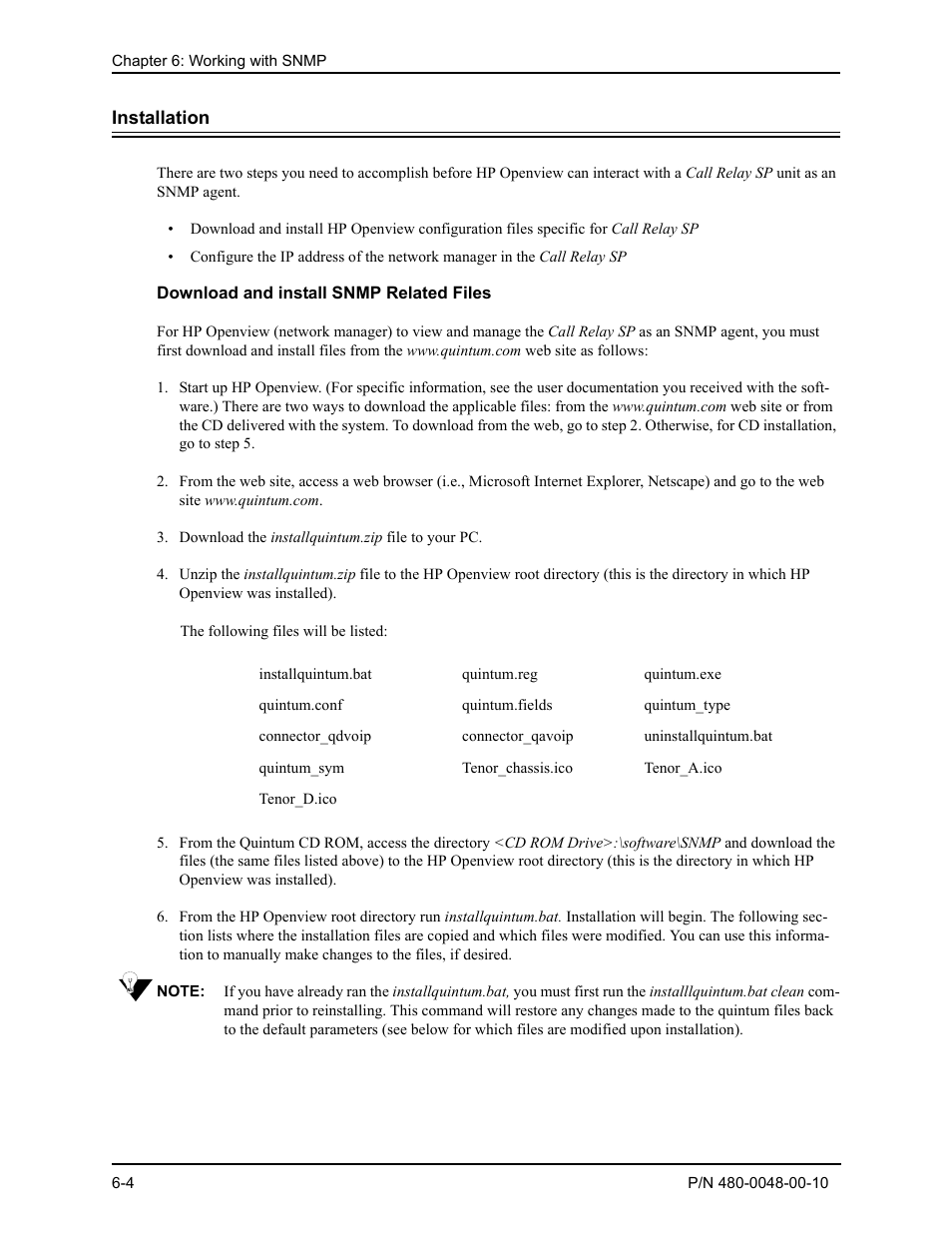 Installation, Download and install snmp related files, Installation -4 | Download and install snmp related files -4 | Quintum Technologies Tenor Call Relay SP User Manual | Page 61 / 98