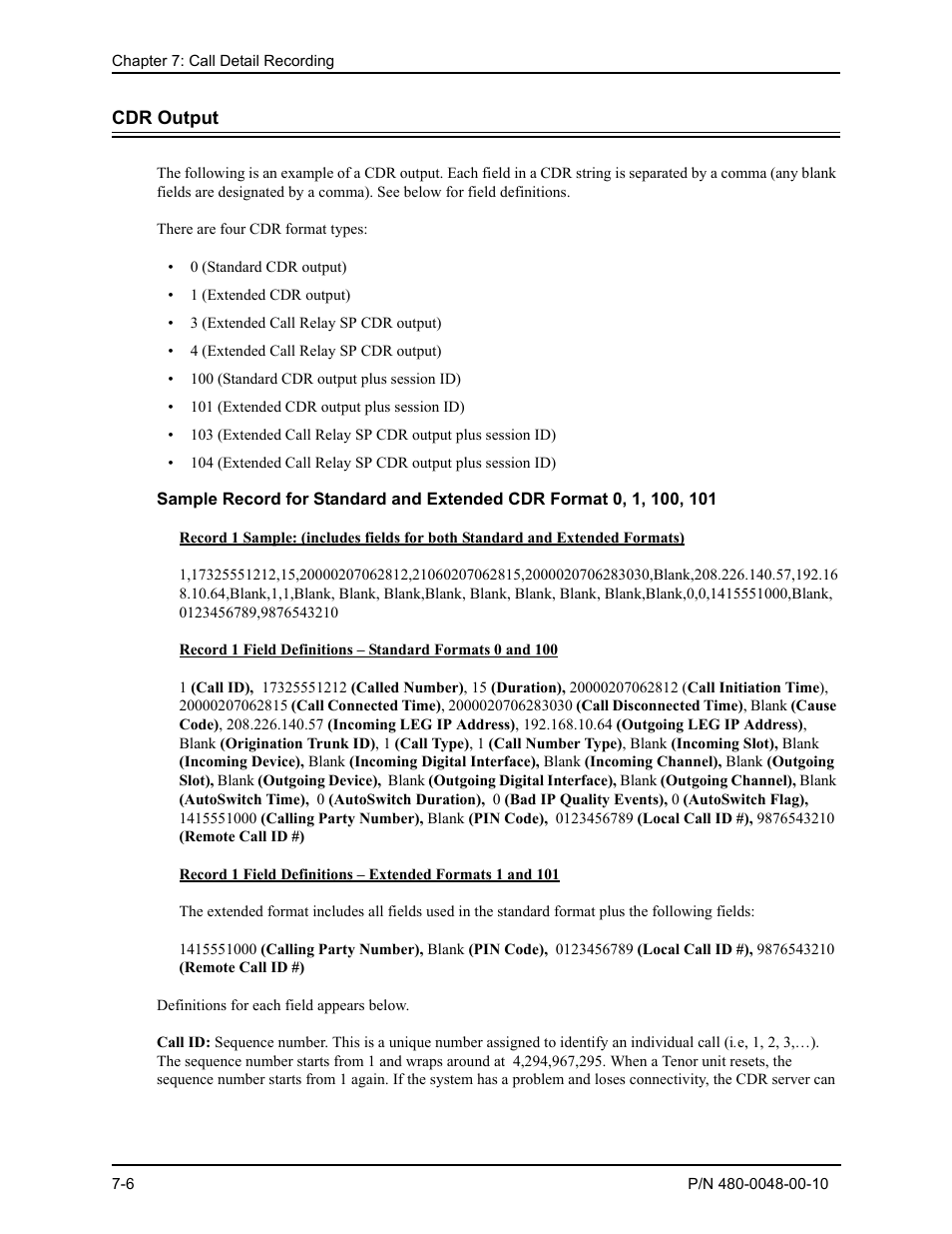 Cdr output, Cdr output -6 | Quintum Technologies Tenor Call Relay SP User Manual | Page 72 / 98