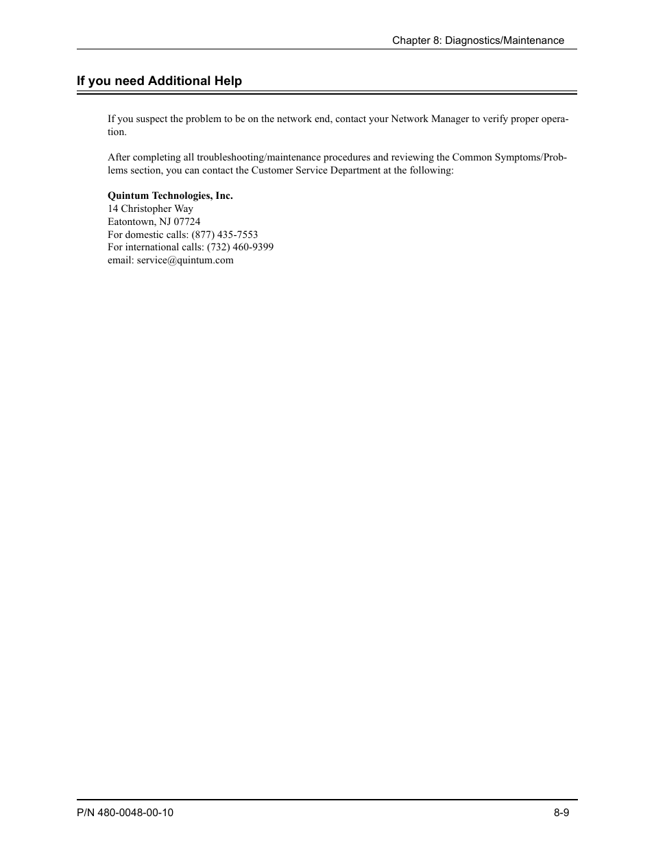 If you need additional help, If you need additional help -9 | Quintum Technologies Tenor Call Relay SP User Manual | Page 87 / 98