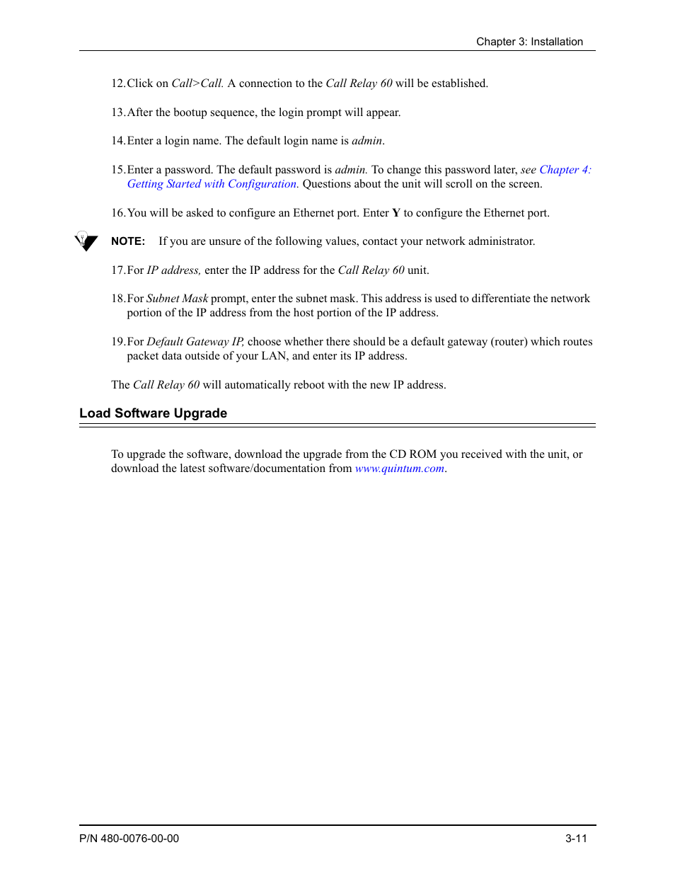 Load software upgrade, Load software upgrade -11 | Quintum Technologies Tenor Call Relay 60 User Manual | Page 38 / 67