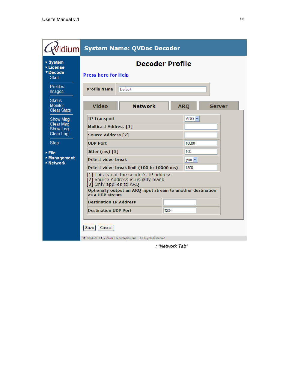 Network tab | QVidium QVENC Encoder v17 User Manual | Page 37 / 73