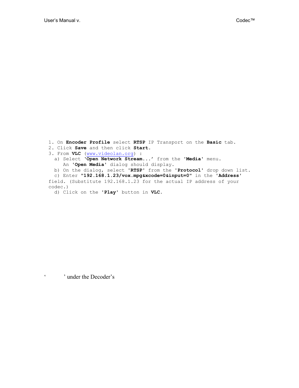 Configuring the encoder for rtsp and server mode, 4 configuring the encoder for rtsp and server mode | QVidium QVSD User Manual | Page 19 / 53