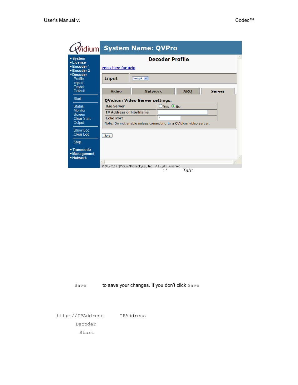 Starting the decoder, 2 starting the decoder | QVidium QVSD User Manual | Page 23 / 53