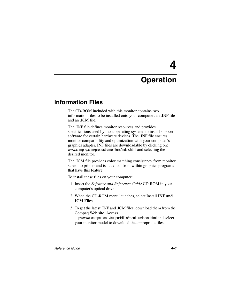 Operation, Information files | Compaq 5017 User Manual | Page 13 / 44