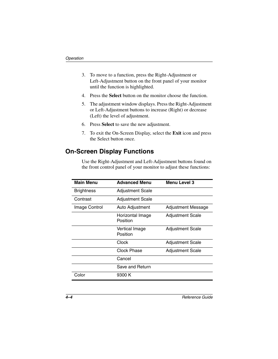 On-screen display functions | Compaq 5017 User Manual | Page 16 / 44