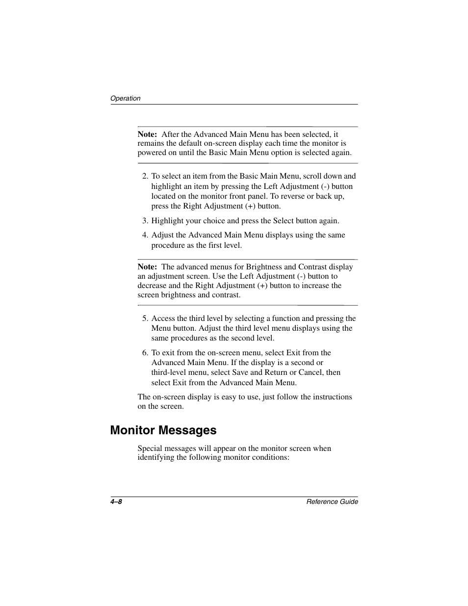 Monitor messages | Compaq 5017 User Manual | Page 20 / 44