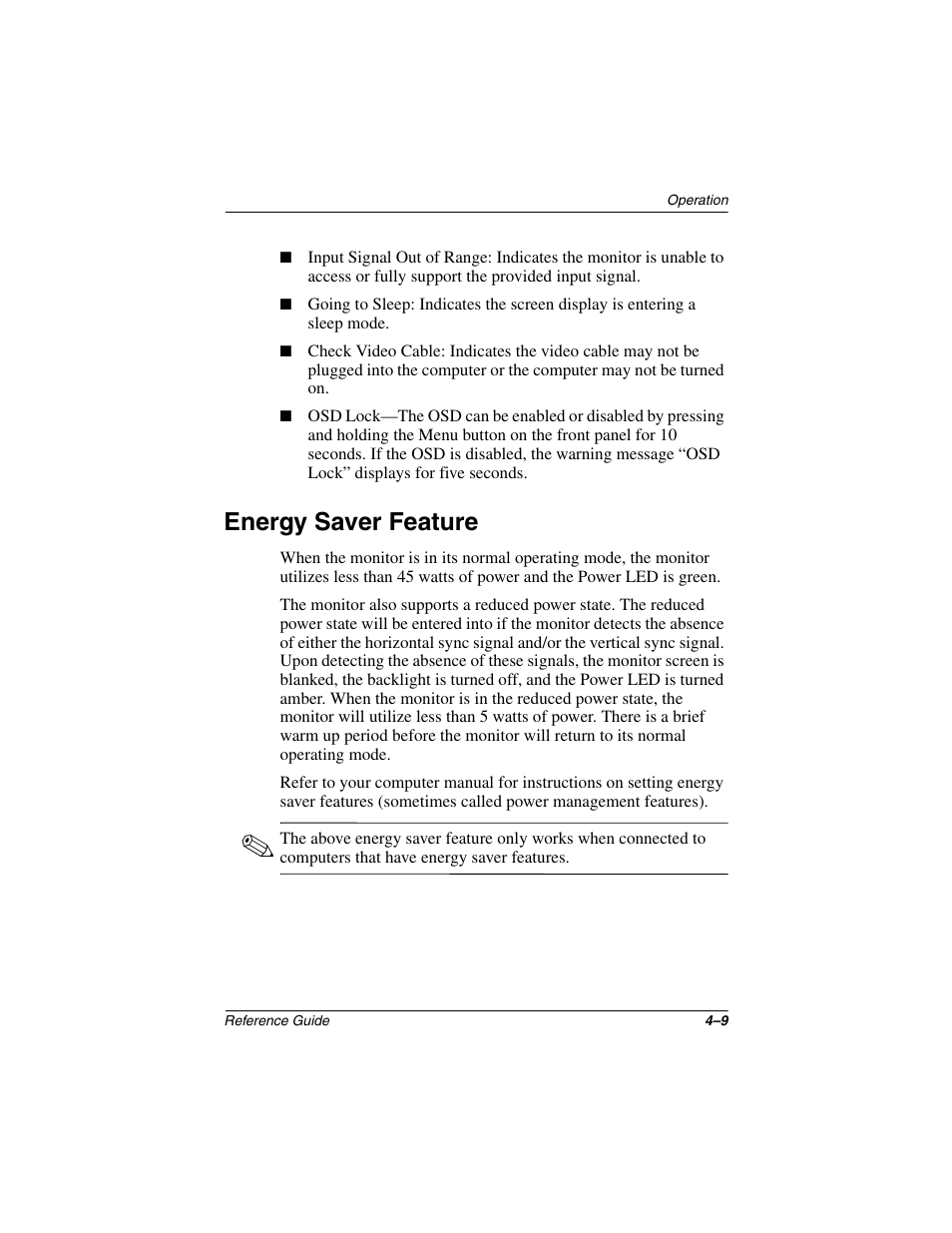 Energy saver feature | Compaq 5017 User Manual | Page 21 / 44