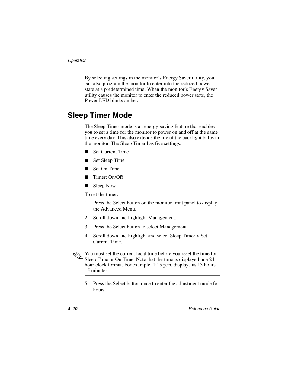 Sleep timer mode | Compaq 5017 User Manual | Page 22 / 44