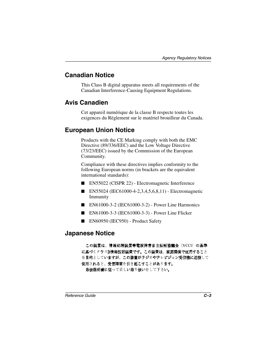 Canadian notice, Avis canadien, European union notice | Japanese notice | Compaq 5017 User Manual | Page 37 / 44