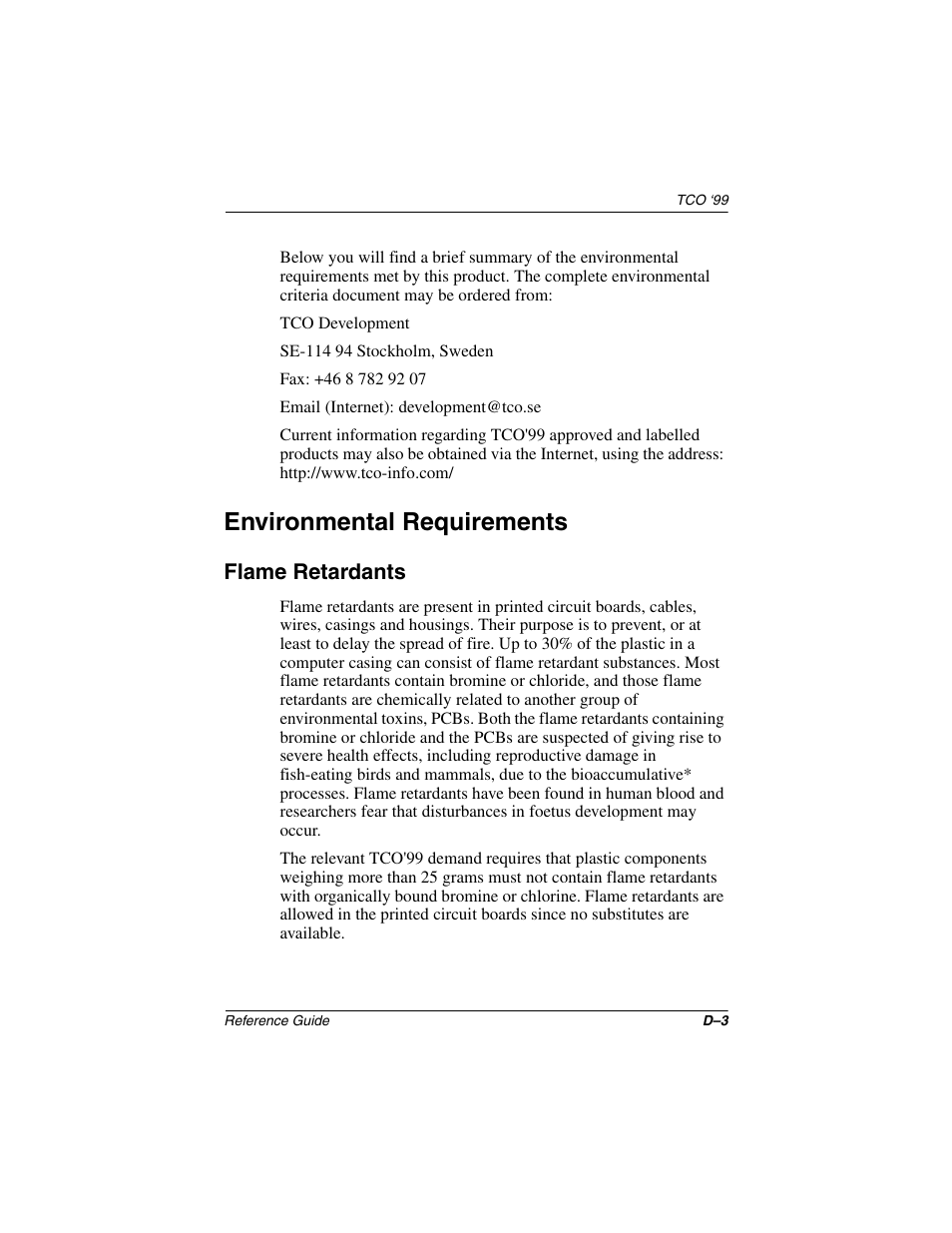 Environmental requirements, Flame retardants | Compaq 5017 User Manual | Page 41 / 44