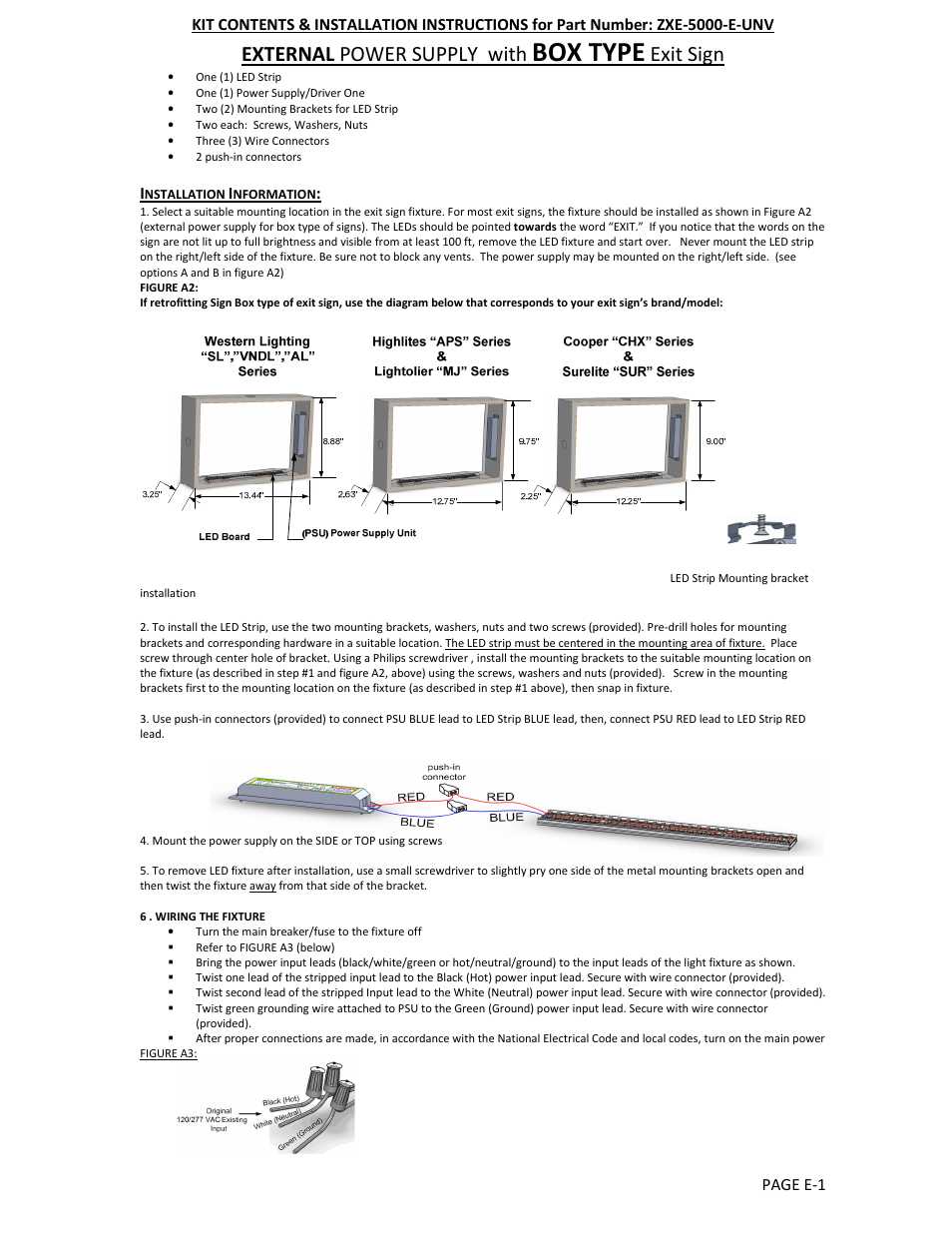 Box type, External power supply with, Exit sign | Radionic ZXE–5000-UNVSeries User Manual | Page 3 / 6