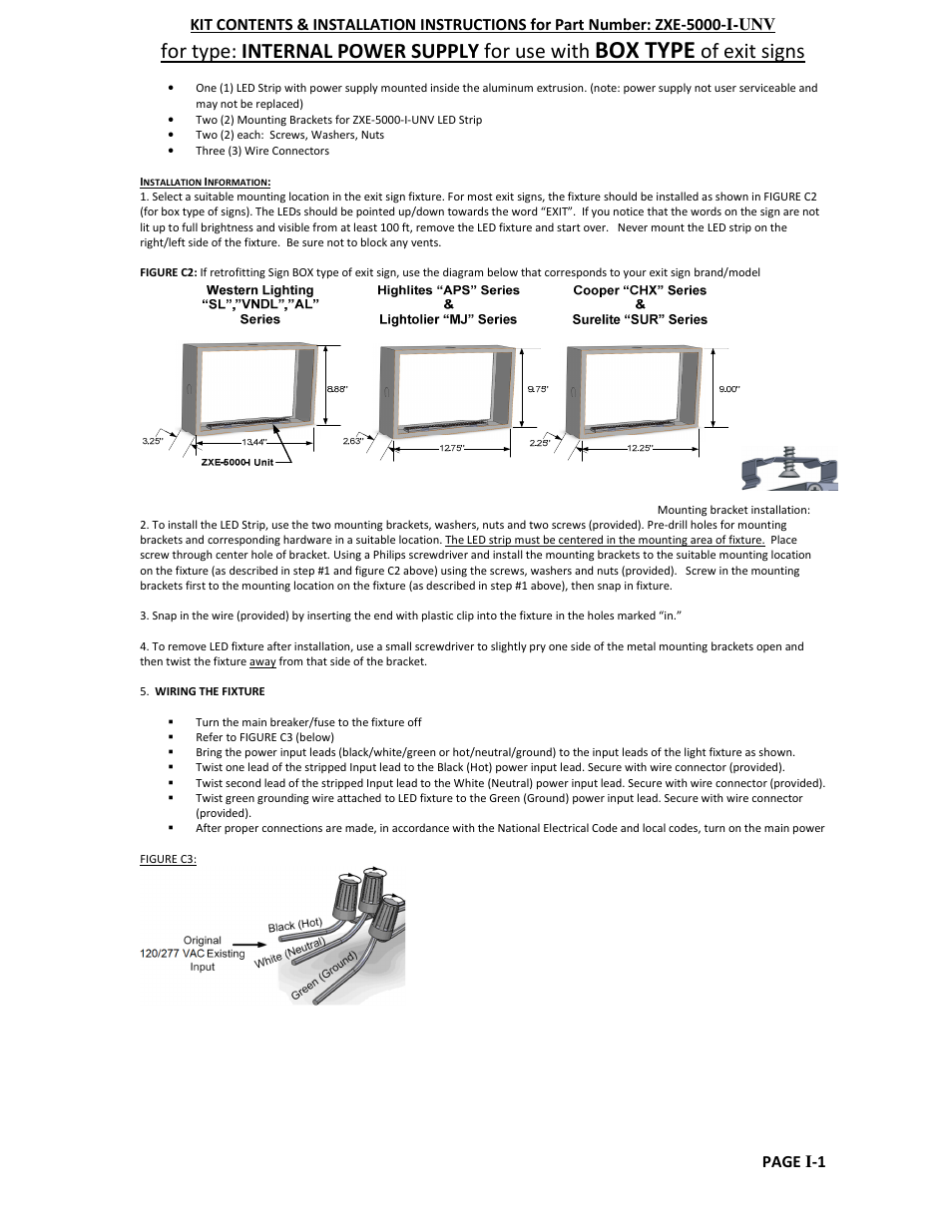 Box type, For type: internal power supply for use with, Of exit signs | Page i -1 | Radionic ZXE–5000-UNVSeries User Manual | Page 5 / 6