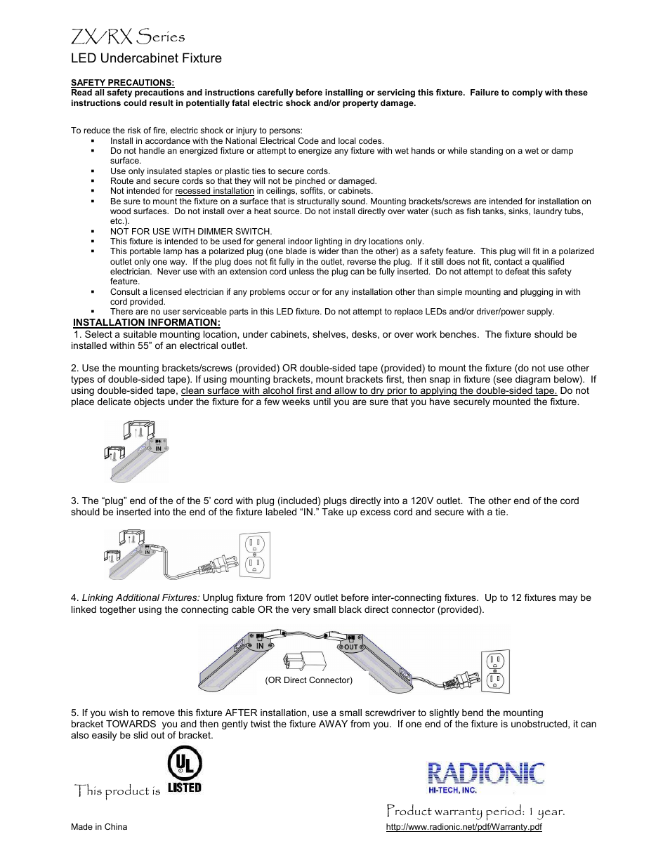 Radionic ZX Series User Manual | 1 page