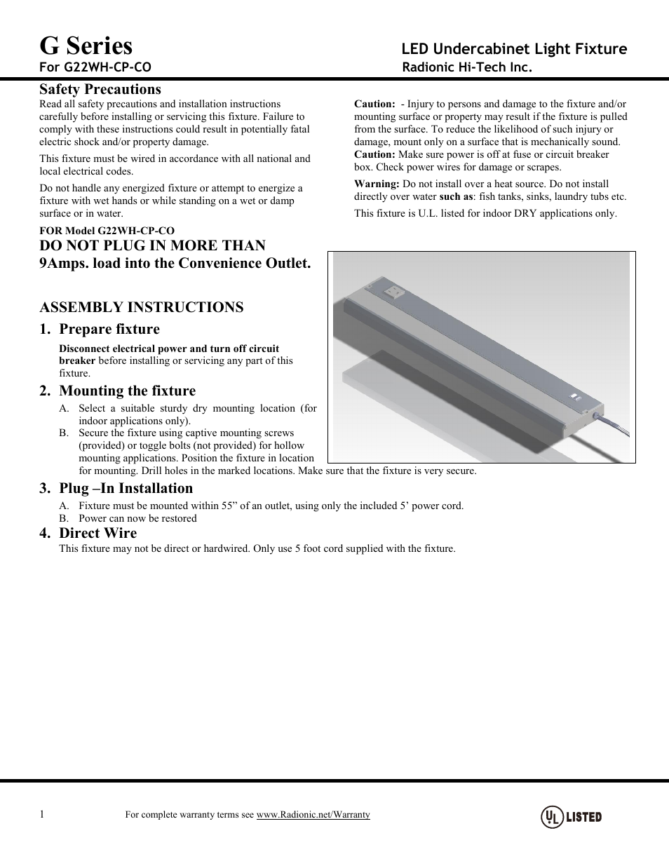 Radionic G22WH-CP-CO User Manual | 1 page