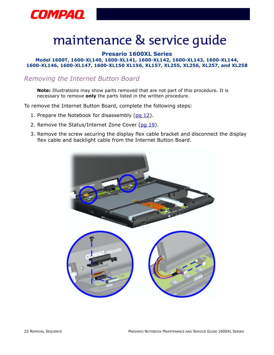 Removing the internet button board, Presario 1600xl series | Compaq 1600XL User Manual | Page 108 / 150