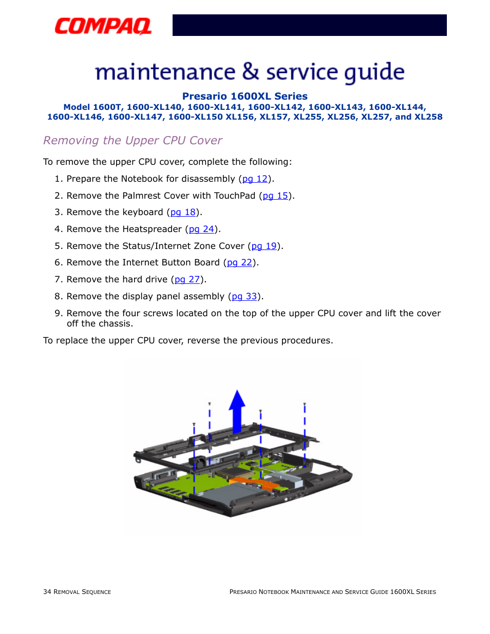 Removing the upper cpu cover | Compaq 1600XL User Manual | Page 120 / 150