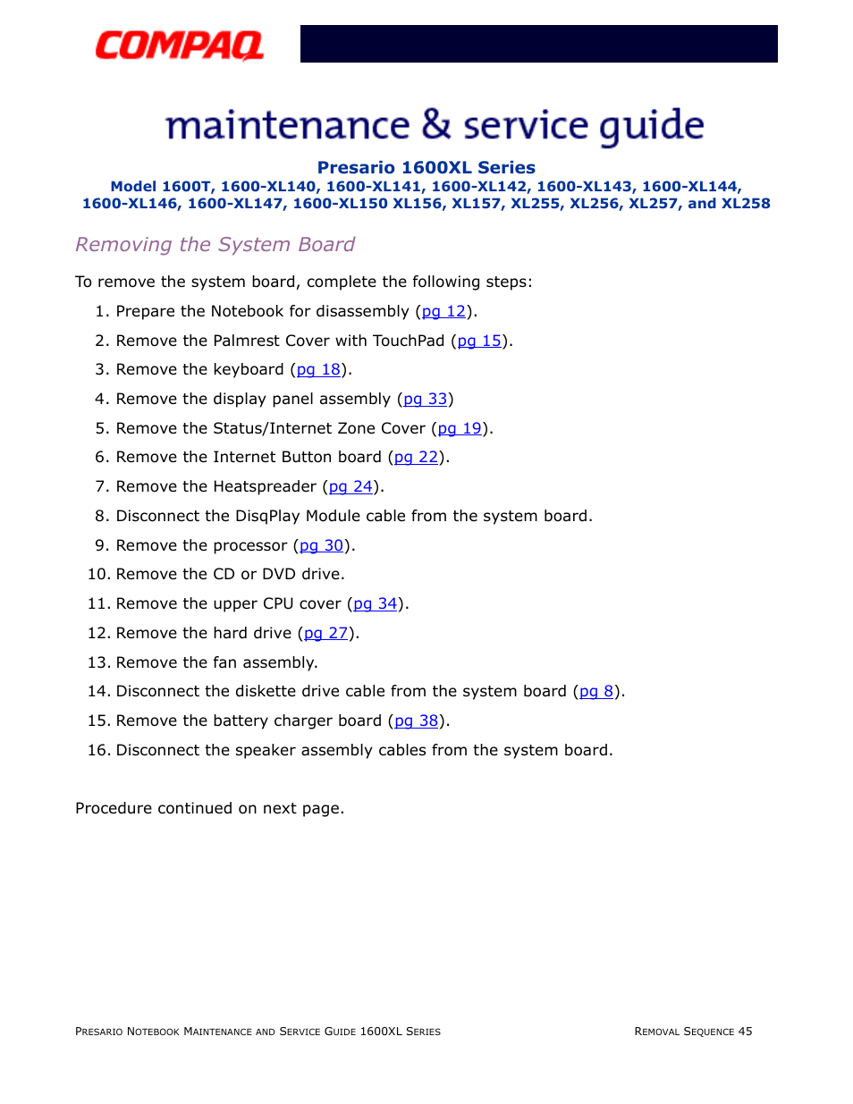 Removing the system board | Compaq 1600XL User Manual | Page 131 / 150