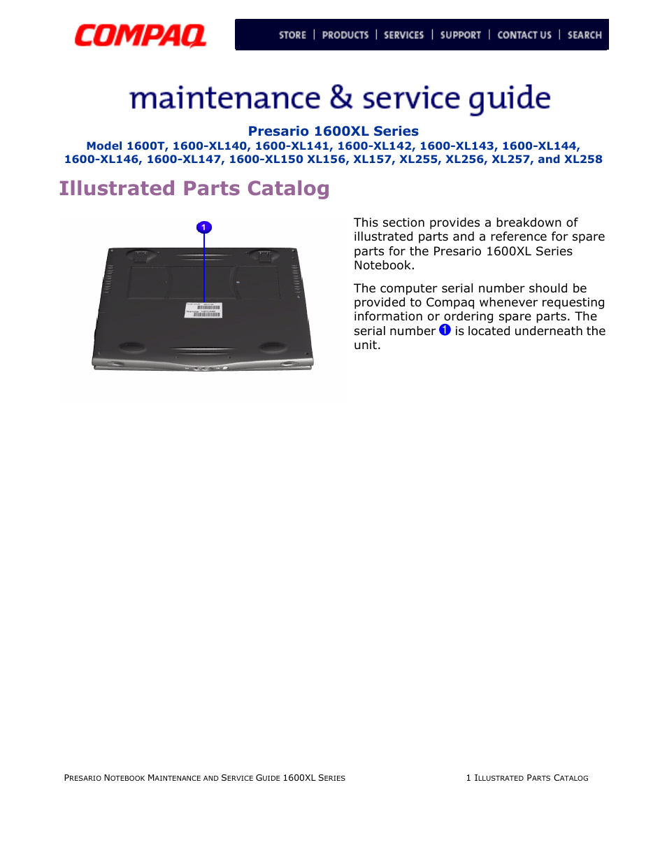 Illustrated parts catalog, Parts, Catalog | Presario 1600xl series | Compaq 1600XL User Manual | Page 137 / 150