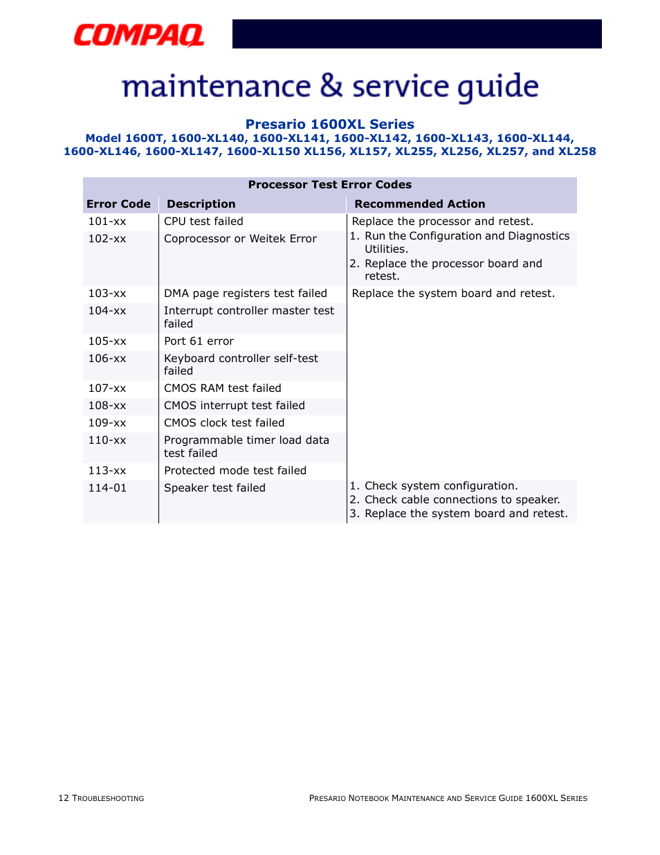 Pg 12, Presario 1600xl series | Compaq 1600XL User Manual | Page 60 / 150