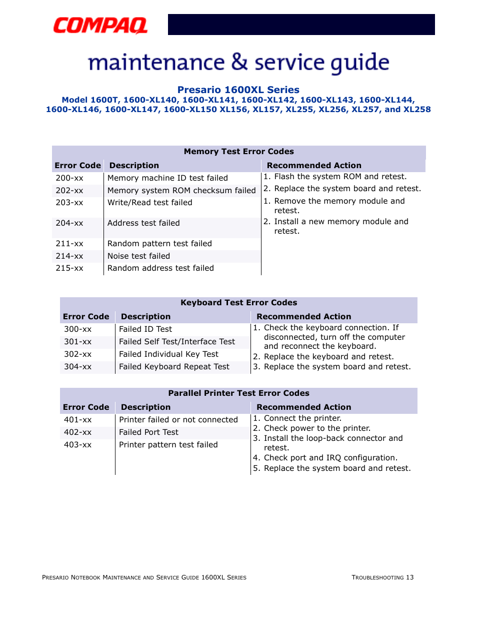 Pg 13, Presario 1600xl series | Compaq 1600XL User Manual | Page 61 / 150