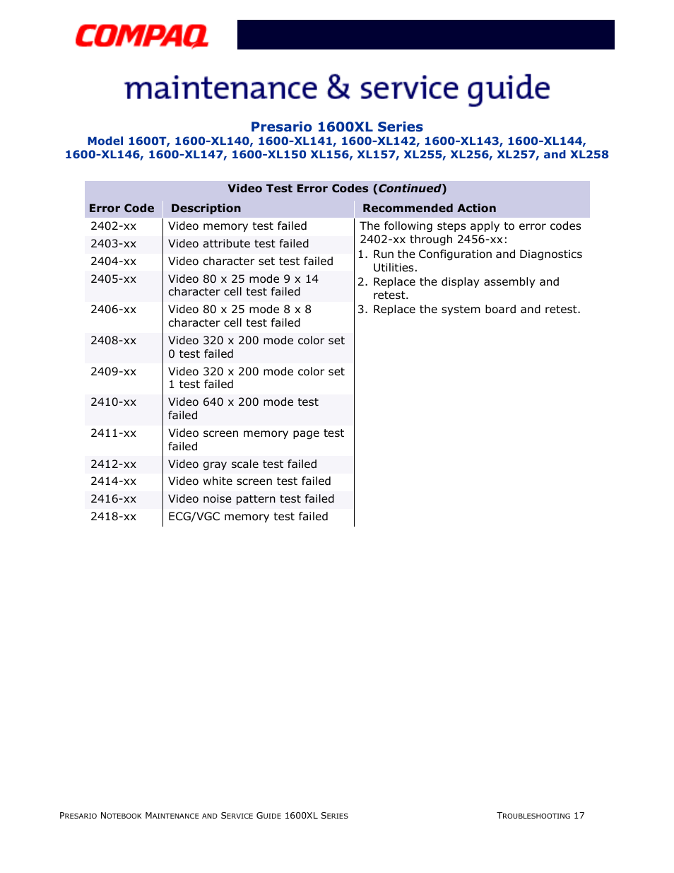 Pg 17, Presario 1600xl series | Compaq 1600XL User Manual | Page 65 / 150