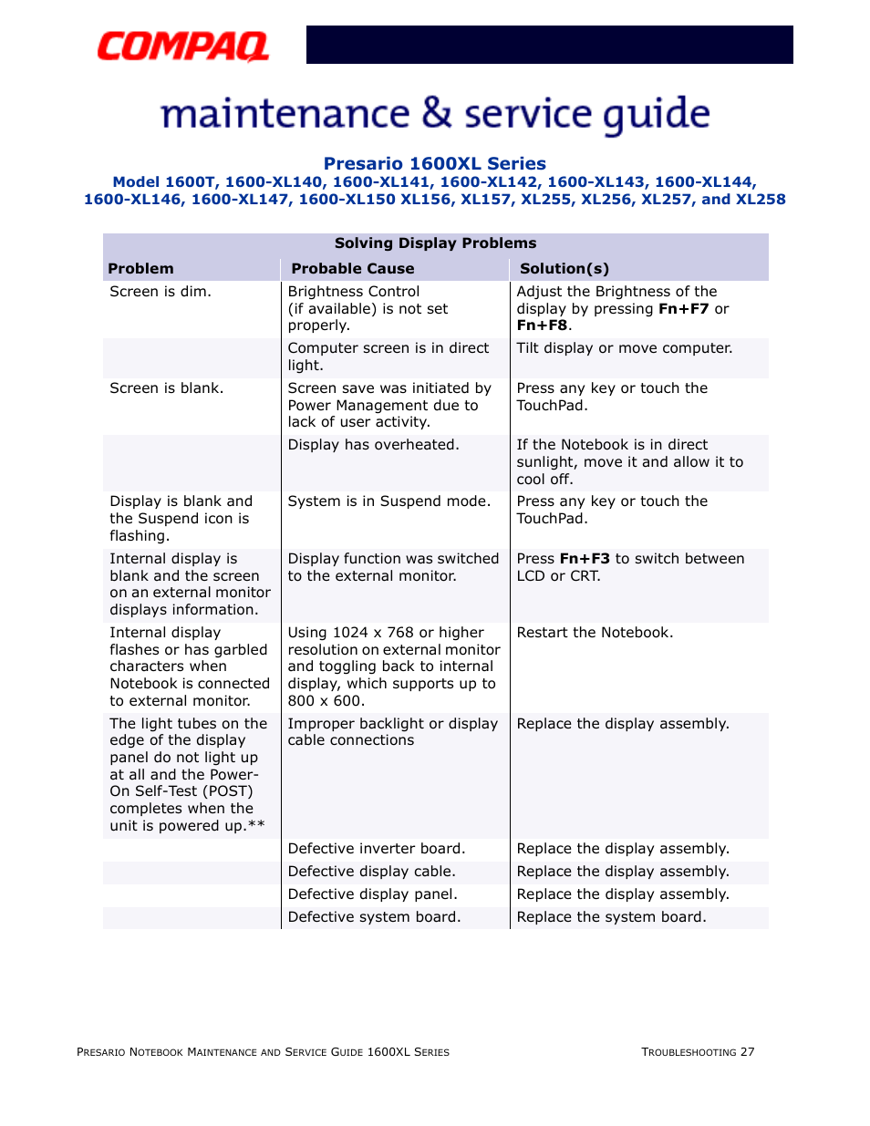 Presario 1600xl series | Compaq 1600XL User Manual | Page 75 / 150