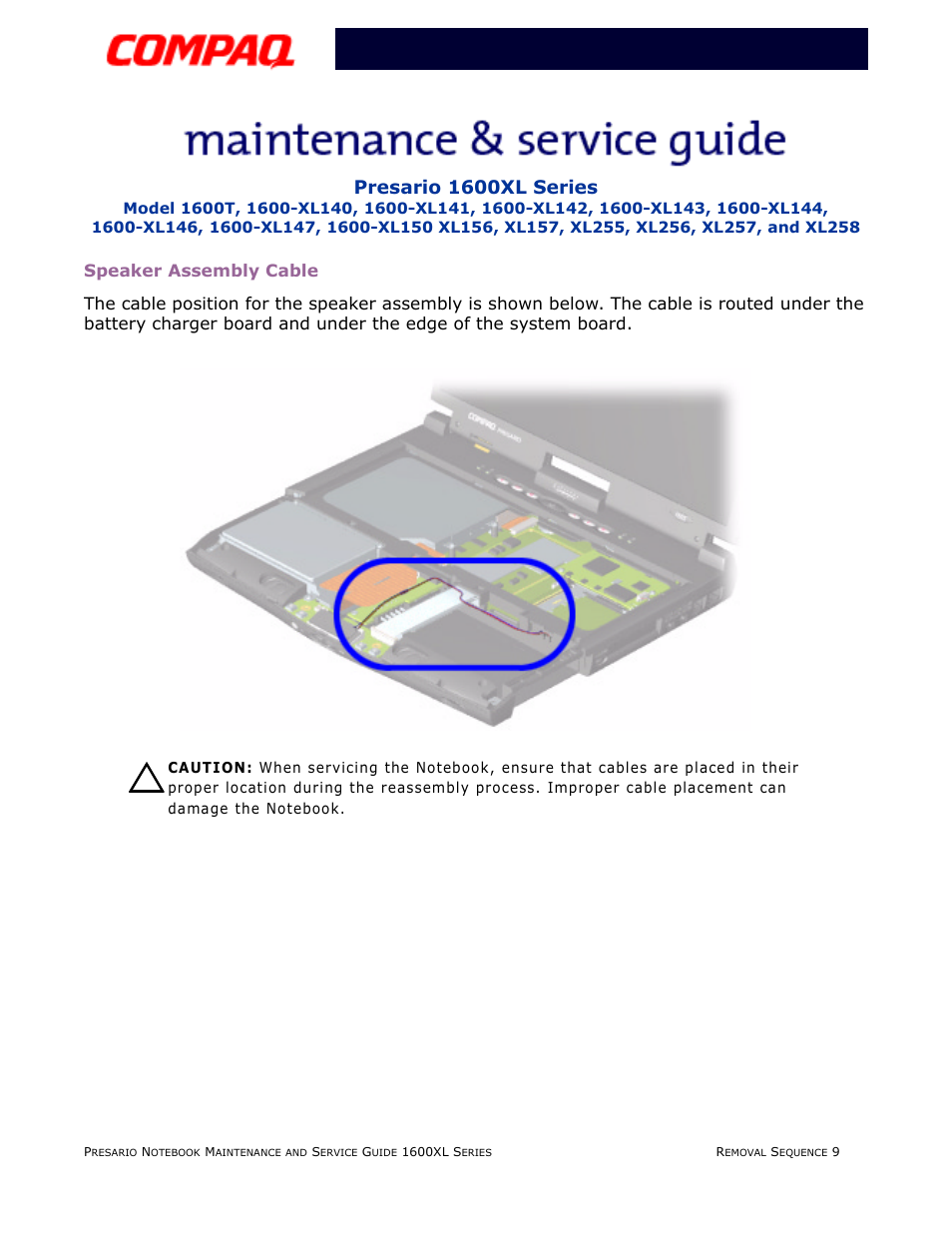 Speaker assembly cable | Compaq 1600XL User Manual | Page 95 / 150
