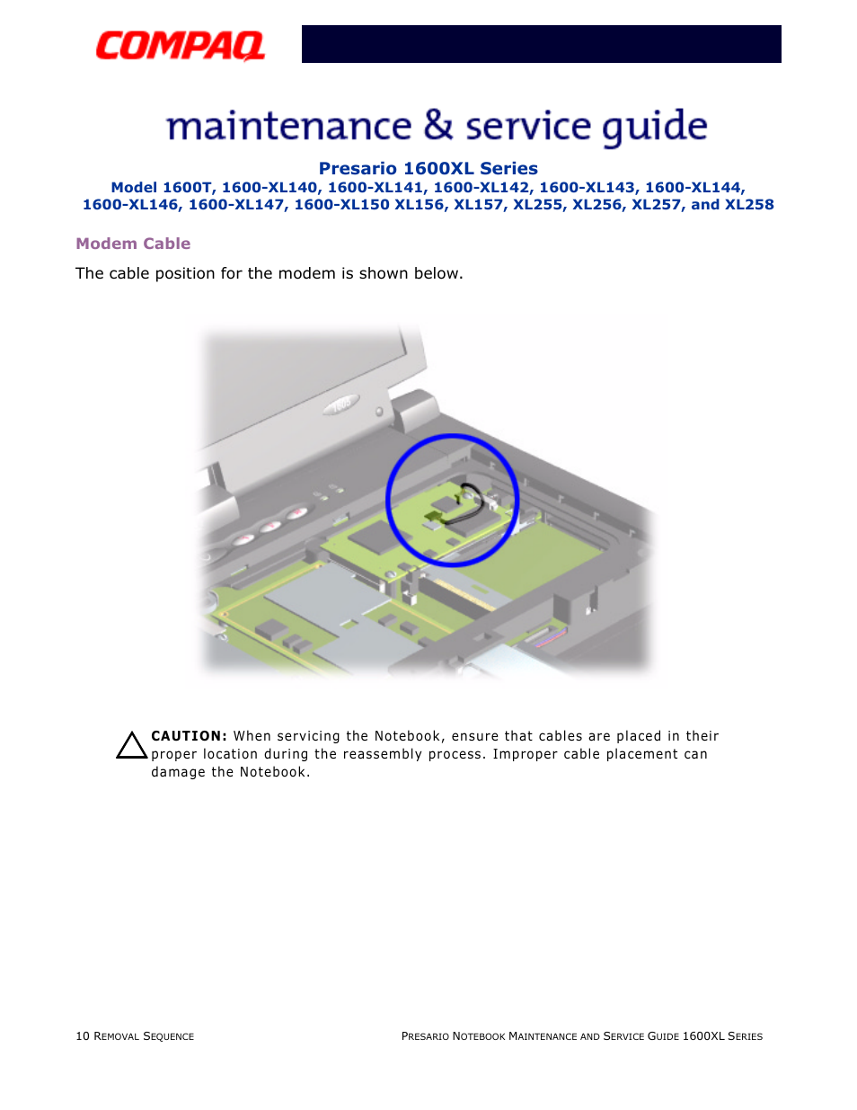 Modem cable | Compaq 1600XL User Manual | Page 96 / 150