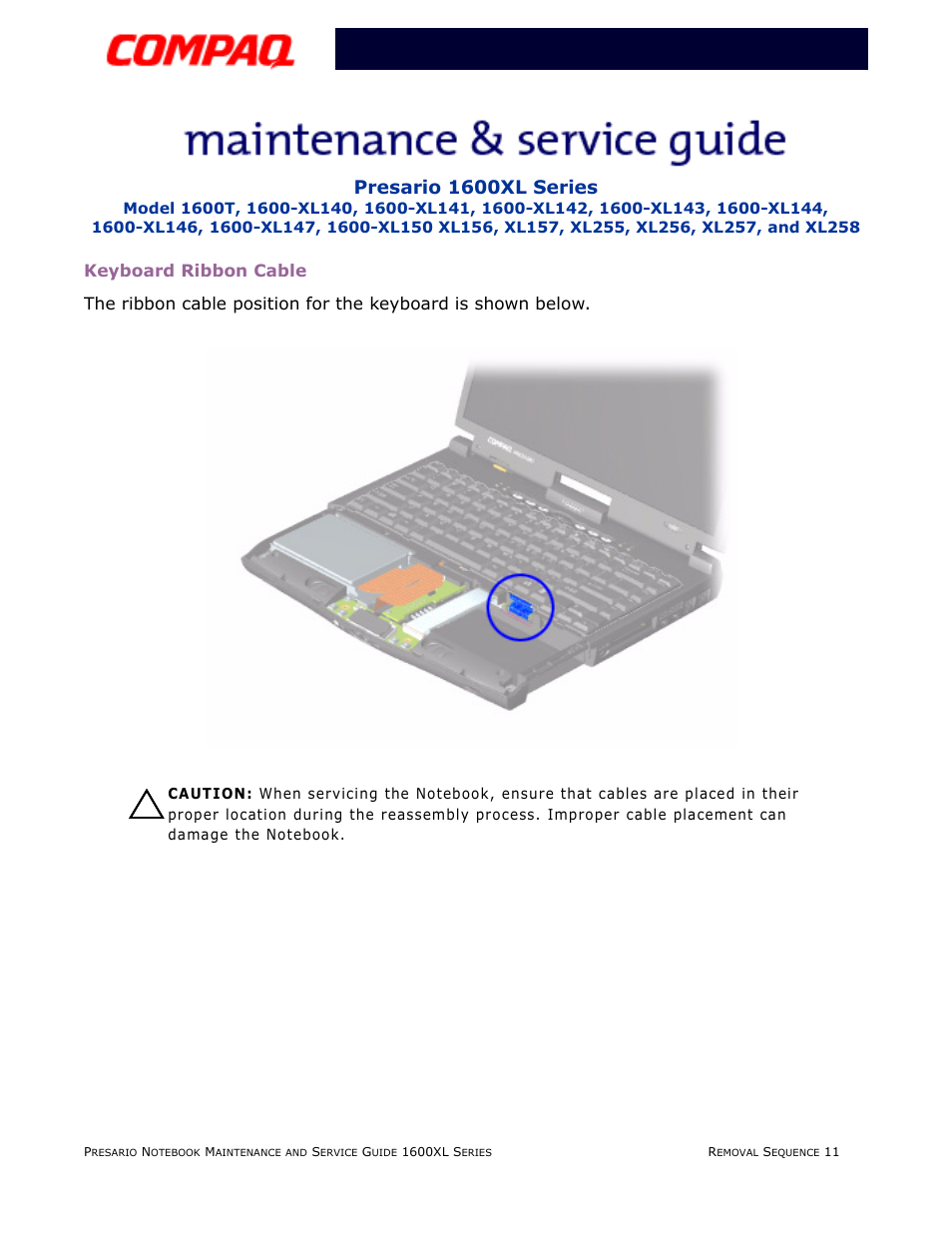 Keyboard ribbon cable | Compaq 1600XL User Manual | Page 97 / 150