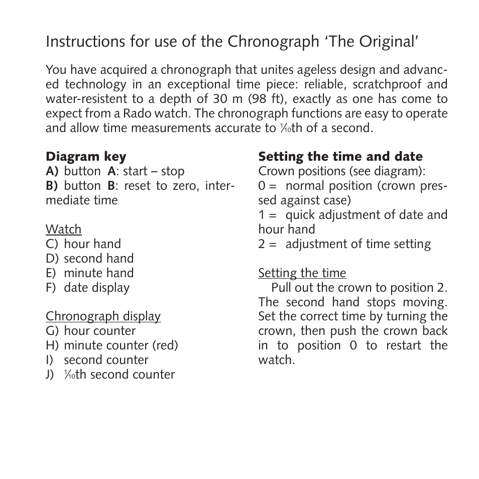 RADO Chronograph_TheOriginal User Manual | 4 pages