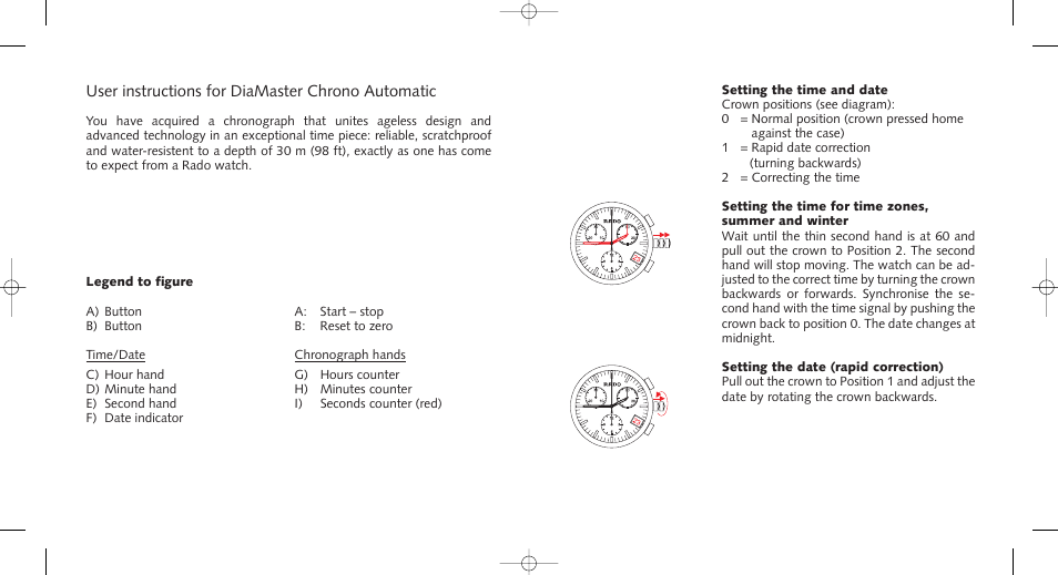 RADO DiaMaster_Chrono_Automatic User Manual | 6 pages