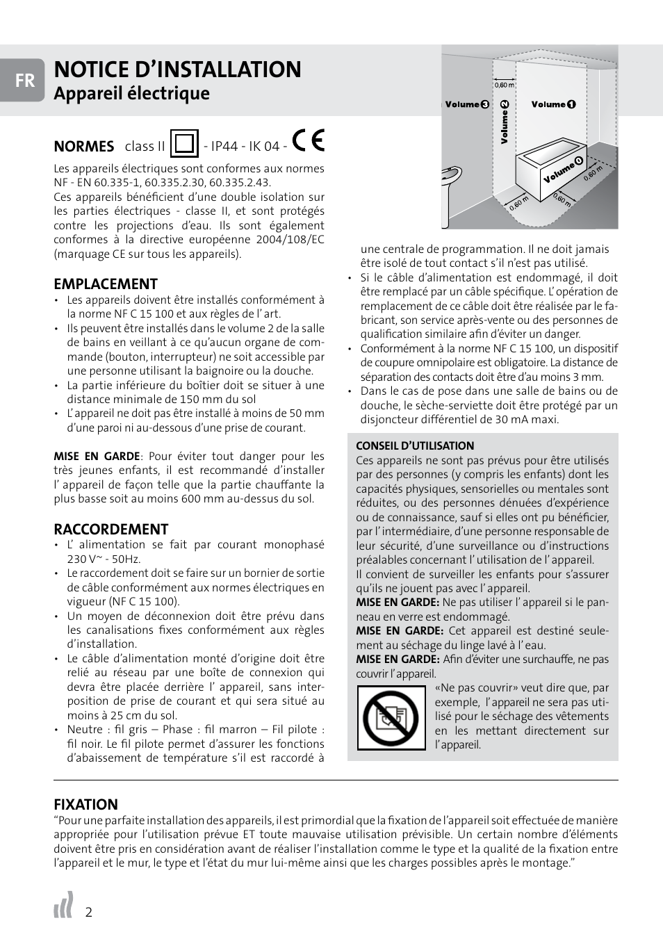 Notice d’installation, Appareil électrique | Radson Class II User Manual | Page 2 / 8