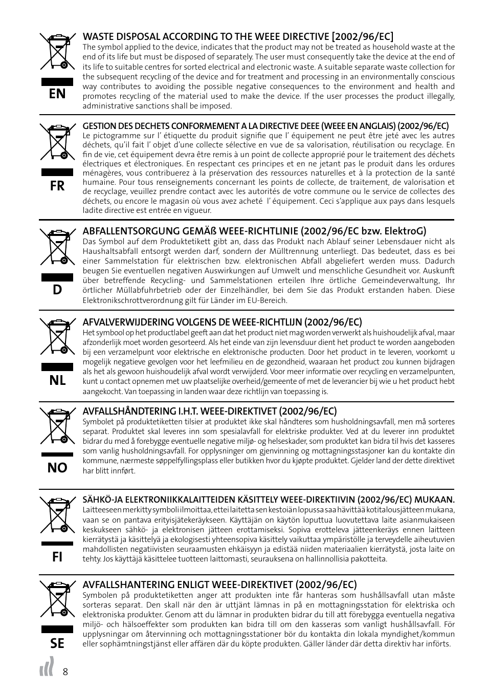 En fr d nl no fi se | Radson Class II User Manual | Page 8 / 8